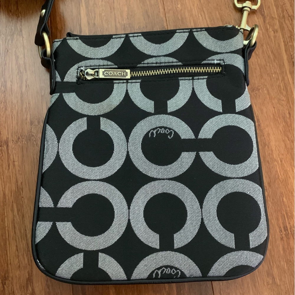 COACH Black & Grey Y2K Monogram Logo Signature Canvas Crossbody Satchel Bag - Picture 4 of 11